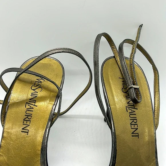 Yves Saint Laurent Auth Gray/Gold Strappy Stiletto Heel Shoes **Size 10** 🔥🔥 - Picture 3 of 10
